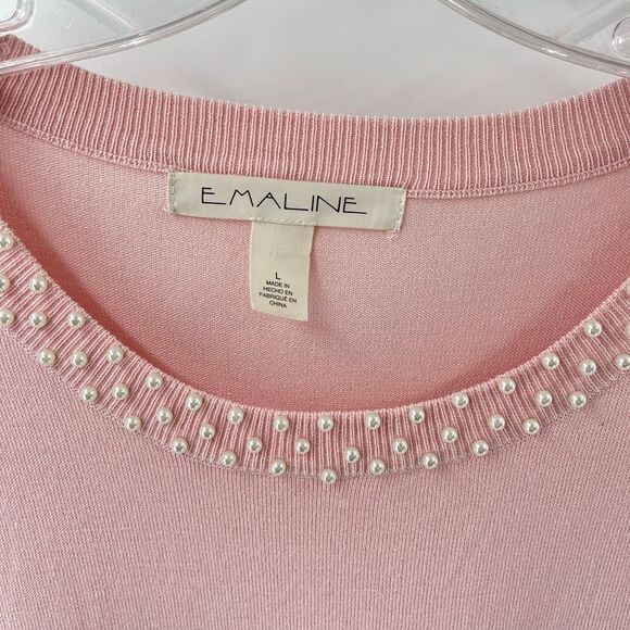 EMALINE pearl beaded pink blush lightweight sweater large EUC - Picture 9 of 10